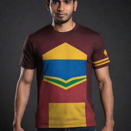 Design a gaming T-shirt inspired by the Sri Lankan national flag with elements from Call of Duty Mobile. Features include 'THE TITANS™' squad name and 'TheAlpha' player name. Prioritize a striking and wearable aesthetic.