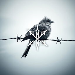 The symbol of psychology intertwined with a bird perched on barbed wire