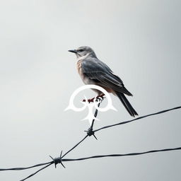 The symbol of psychology intertwined with a bird perched on barbed wire