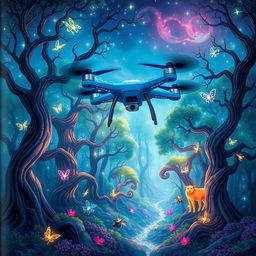 A captivating children's storybook cover featuring a blue drone robot with four propellers hovering gracefully