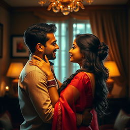 A passionate and artistic portrayal of romance featuring an attractive Indian couple