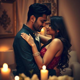 A passionate and artistic portrayal of romance featuring an attractive Indian couple