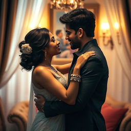 A passionate and artistic portrayal of romance featuring an attractive Indian couple