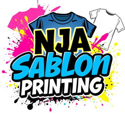 A vibrant and creative design showcasing the words 'NJA Sablon Printing' prominently featured in bold, stylish typography