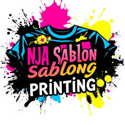 A vibrant and creative design showcasing the words 'NJA Sablon Printing' prominently featured in bold, stylish typography