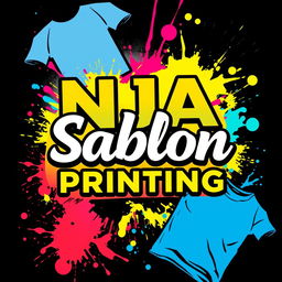 A vibrant and creative design showcasing the words 'NJA Sablon Printing' prominently featured in bold, stylish typography