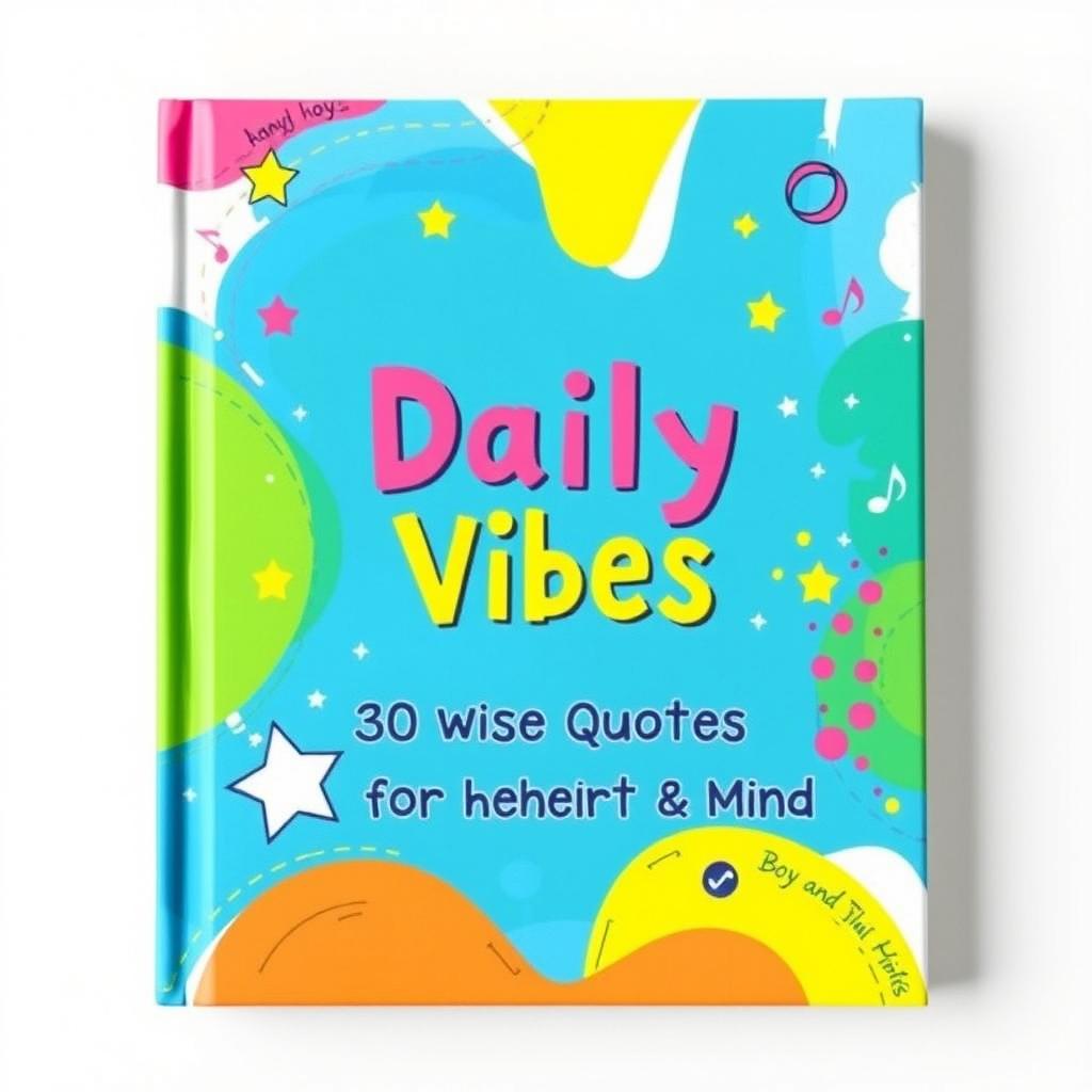 A vibrant and playful book cover design for 'Daily Vibes: 30 Wise Quotes for the Heart & Mind', suitable for both boys and girls