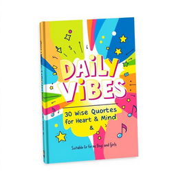 A vibrant and playful book cover design for 'Daily Vibes: 30 Wise Quotes for the Heart & Mind', suitable for both boys and girls