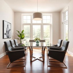 A modern dining room set in a minimalist style without a sofa