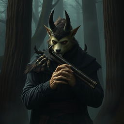 A firbolg male bounty hunter with animal face features, clad in dark clothes