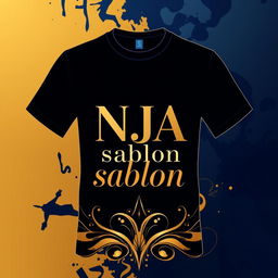 Create a modern long design for a t-shirt featuring the text 'NJA sablon' in an elegant and luxurious style