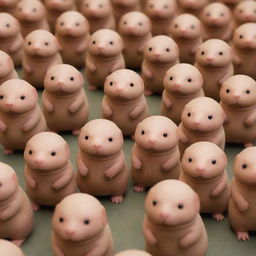 An army of cartoon naked mole rats, each carrying a fun, non-threatening toy machine-gun