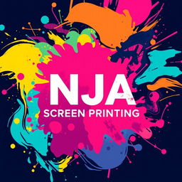 A modern, stylish t-shirt background design centered around the theme of screen printing, featuring the text "NJA SCREEN PRINTING