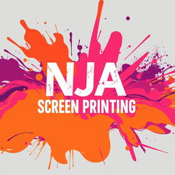 A modern, stylish t-shirt background design centered around the theme of screen printing, featuring the text "NJA SCREEN PRINTING