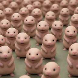 An army of cartoon naked mole rats, each carrying a fun, non-threatening toy machine-gun