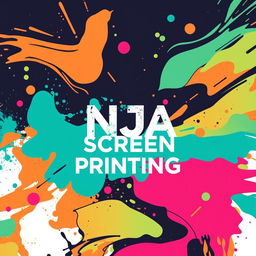 A modern, stylish t-shirt background design centered around the theme of screen printing, featuring the text "NJA SCREEN PRINTING