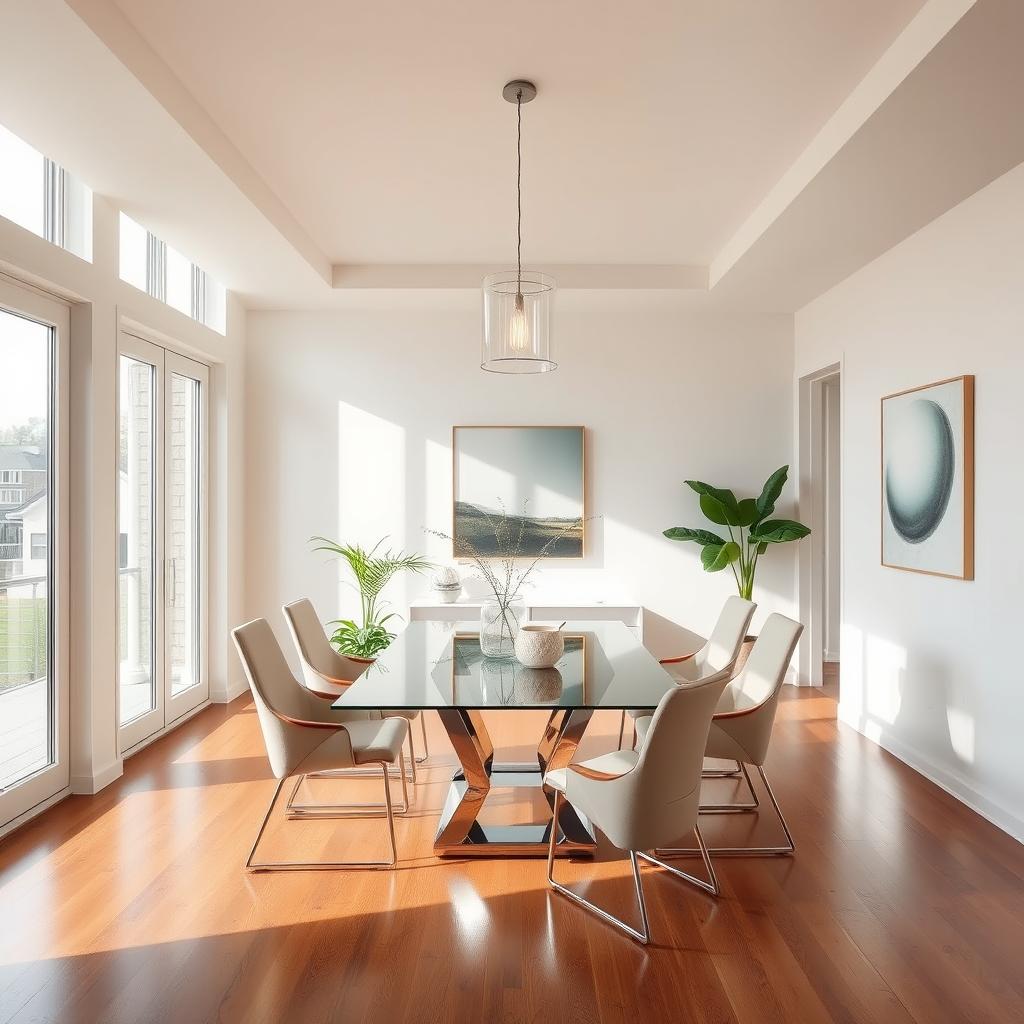 A reimagined dining room in a minimalist style without a sofa