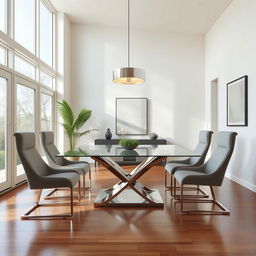 A reimagined dining room in a minimalist style without a sofa