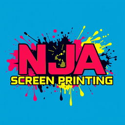 A modern t-shirt background design featuring the words 'NJA SCREEN PRINTING' integrated creatively into a screen printing theme