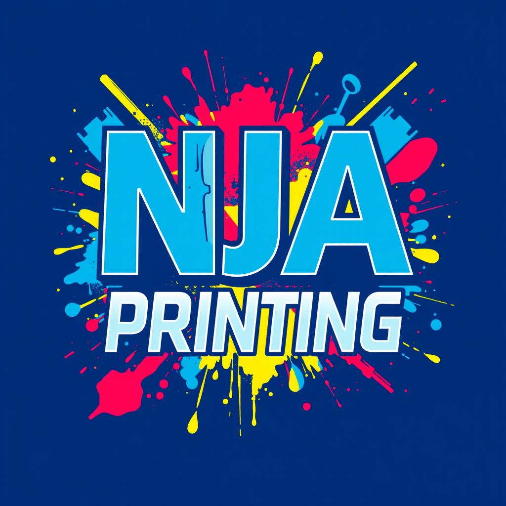 A modern t-shirt background design featuring the words 'NJA SCREEN PRINTING' integrated creatively into a screen printing theme