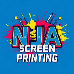 A modern t-shirt background design featuring the words 'NJA SCREEN PRINTING' integrated creatively into a screen printing theme