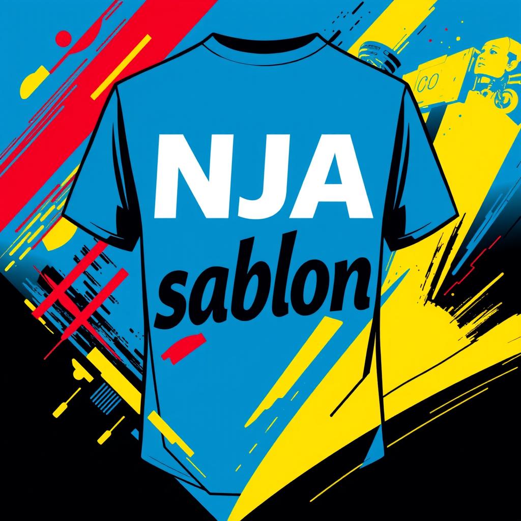 A modern t-shirt background design featuring the text 'NJA sablon' with a screen printing theme