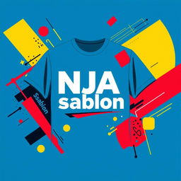 A modern t-shirt background design featuring the text 'NJA sablon' with a screen printing theme