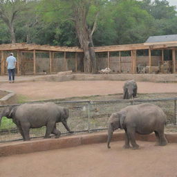 A compassionate zoo featuring animals with various disabilities, each being taken care of and living happily in their adapted habitats