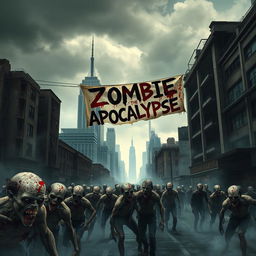 A horror book cover for "Zombie Apocalypse Now" featuring an eerie post-apocalyptic landscape