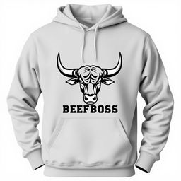 A stylish hoodie featuring a logo design of Beefboss, incorporating a bold and striking cattle symbol