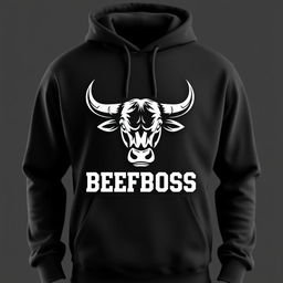 A stylish hoodie featuring a logo design of Beefboss, incorporating a bold and striking cattle symbol