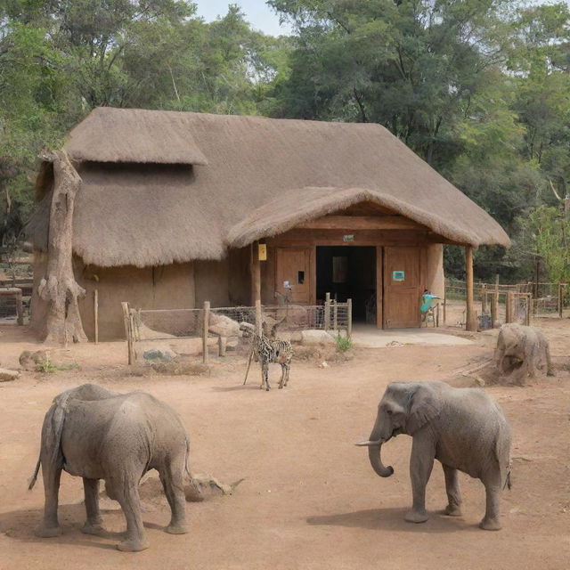 A compassionate zoo featuring animals with various disabilities, each being taken care of and living happily in their adapted habitats