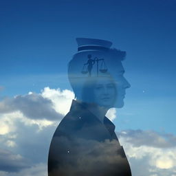 A surreal book cover featuring the silhouette of a man's profile set against a gradient sky, transitioning from clear blue to cloudy