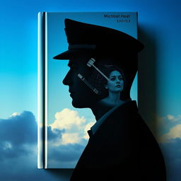 A surreal book cover featuring the silhouette of a man's profile set against a gradient sky, transitioning from clear blue to cloudy