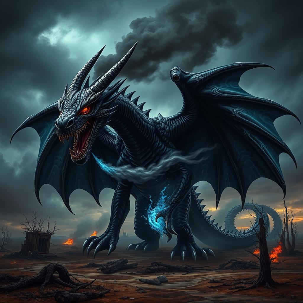 An ominous and malevolent black dragon, exuding an aura of evil and sinister intent