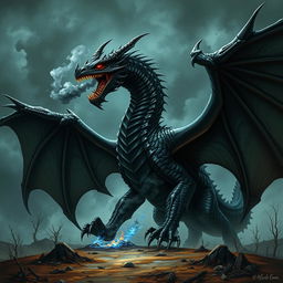 An ominous and malevolent black dragon, exuding an aura of evil and sinister intent