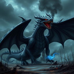 An ominous and malevolent black dragon, exuding an aura of evil and sinister intent