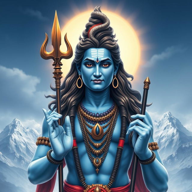 A majestic portrayal of the Hindu deity Shiva, depicted with a divine aura