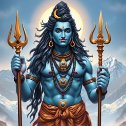 A majestic portrayal of the Hindu deity Shiva, depicted with a divine aura