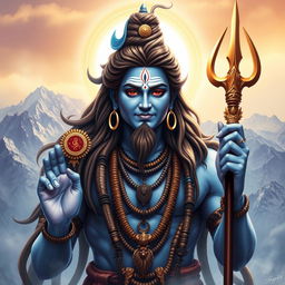 A majestic portrayal of the Hindu deity Shiva, depicted with a divine aura