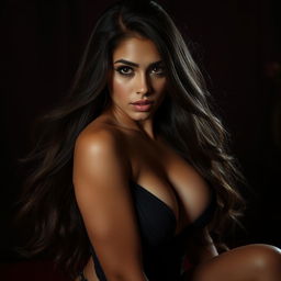 a sexy Latina woman with long flowing hair, full lips, and an alluring gaze