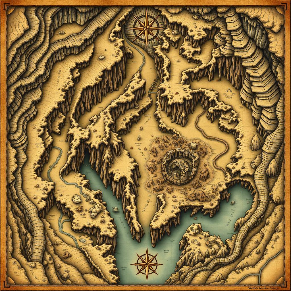 A detailed and intricate map of a cave system as seen from above