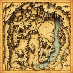 A detailed and intricate map of a cave system as seen from above