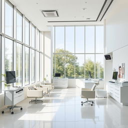 A modern clinic interior with sleek, minimalist design