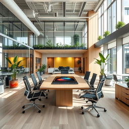 A modern, renovated office space featuring sleek and contemporary design elements