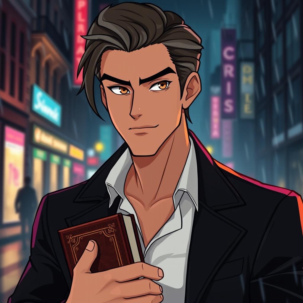 An animated character for an adult series, featuring a profile picture theme for a book: A sophisticated, edgy male character with an air of mystery and intrigue