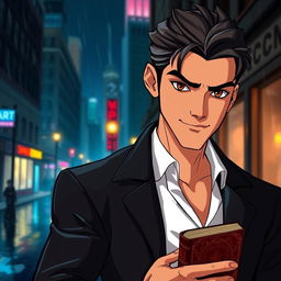 An animated character for an adult series, featuring a profile picture theme for a book: A sophisticated, edgy male character with an air of mystery and intrigue