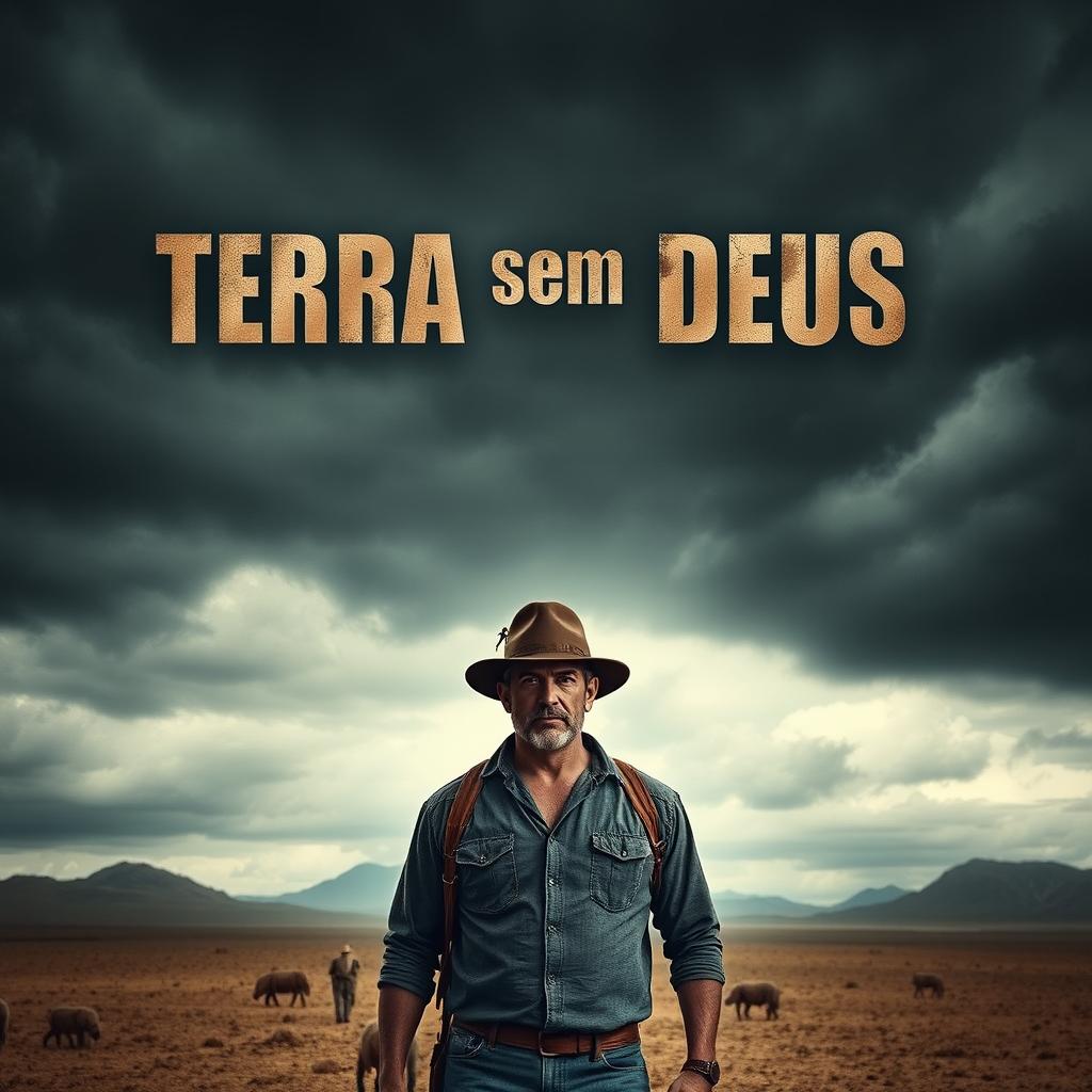 A dramatic and intense movie poster for the film "Terra sem Deus"