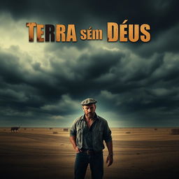 A dramatic and intense movie poster for the film "Terra sem Deus"