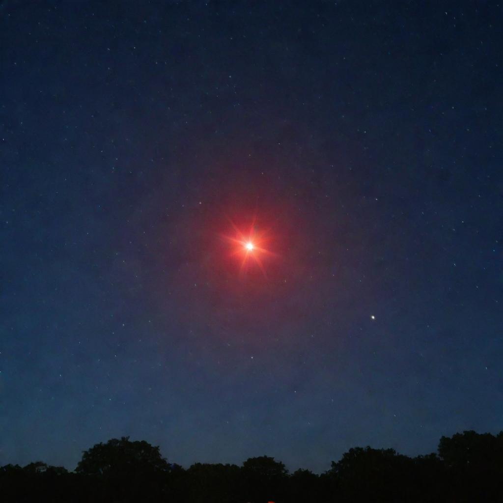 A brilliant star glowing red in a clear night sky